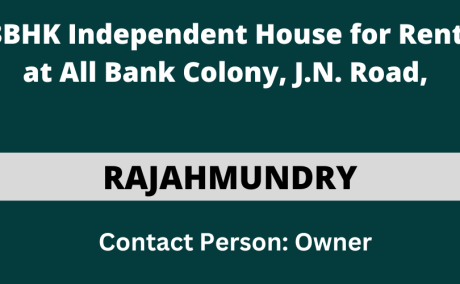 3BHK Independent House for Rent at All Bank Colony, J.N. Road, Rajahmundry